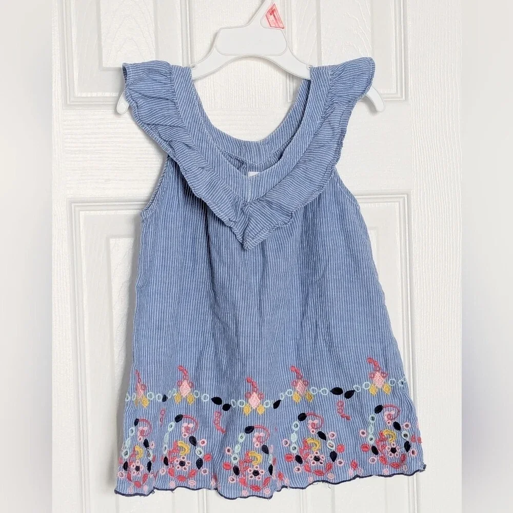 GAP Kids (Medium) Sleeveless Dress with Ruffled V-Neck & Colorful Embroidery